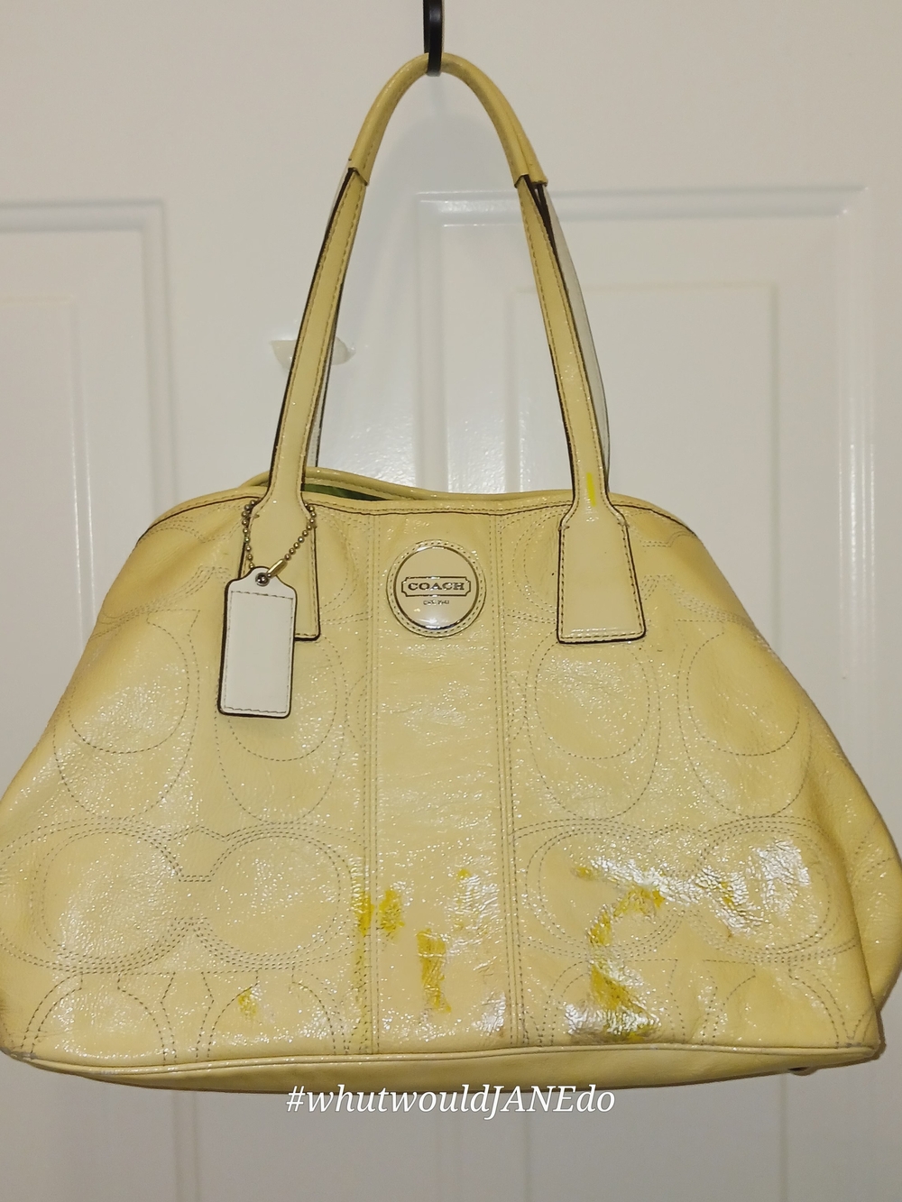 Coach Yellow Patent Shoulder Tote Vintage FLAW